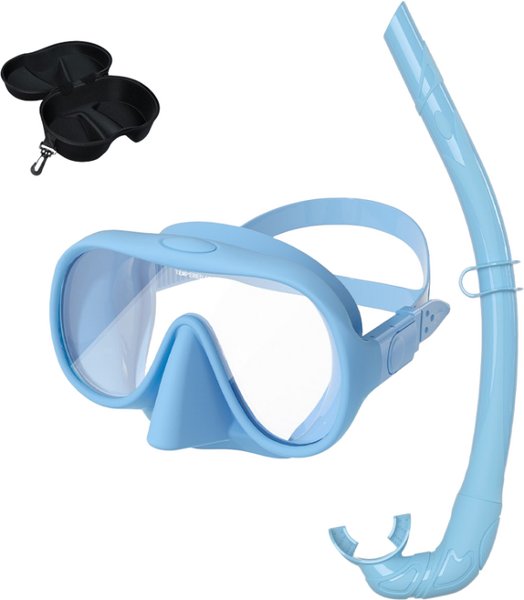 롤업 스노클 스노쿨링 장비 세트 프리다이빙 물안경 마스크 스노클링, 스카이 블루(하드케이스 포함)