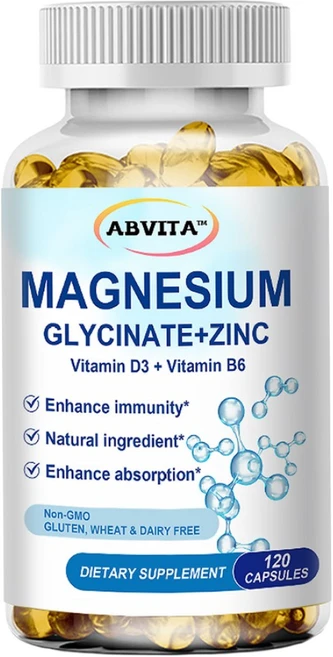 마그네슘 글리시네이트 아연 60/120 캡슐 고흡수형 비타민D3 B6 함유 면역 & 수면 & 근육 에너지 영양제, 1개, 120정 - 쿠팡
