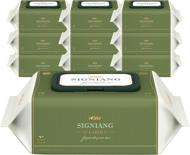 아이러브베베 시그니앙 75g 오가든 77매 10팩 캡형 엠보 아기물티슈, 1세트, 10개입