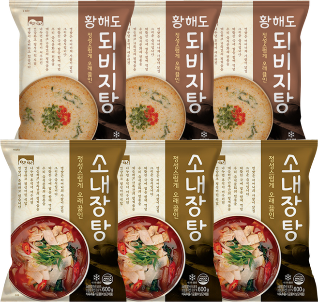고향식품 옛맛 되비지탕 600g&소내장탕 600g 반반 세트 여섯팩 (각3), 1세트, 3.6kg