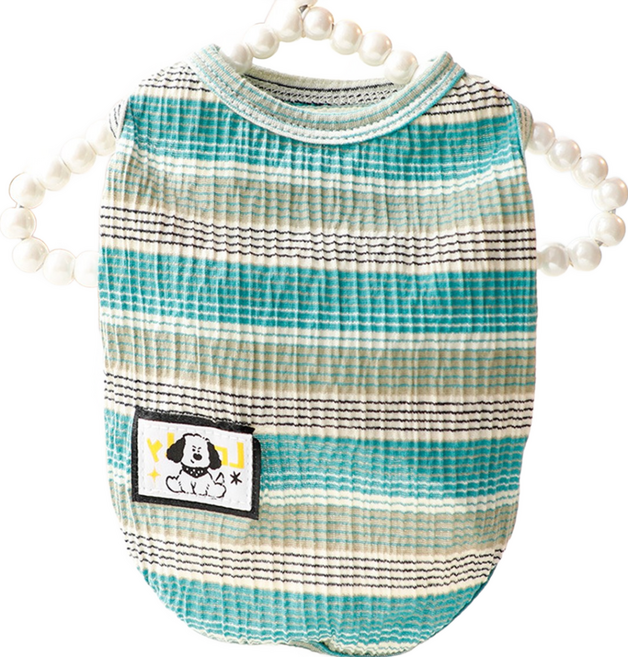 강아지옷 민소매 면 나시 스트라이프 티셔츠, 1개, 녹색