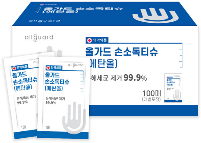 올가드 일회용 손소독티슈 낱개포장형, 100개입, 1개