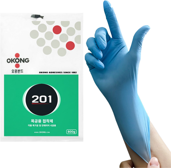 철공자 오공 목공본드 201 + 작업장갑 800g 도배 풀 실크 벽지 나무 석고 목재 만능 접착제, 3세트