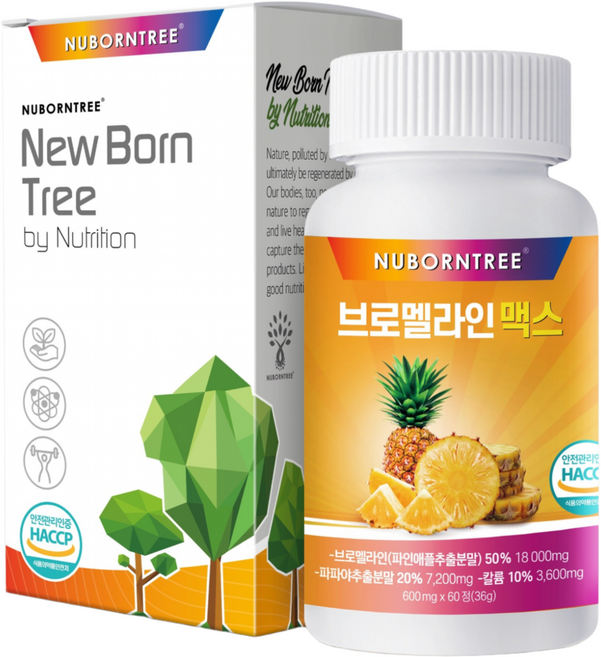 브로멜라인 18000mg 맥스 보이차 레몬밤 모링가 배합 파인애플효소, 1개, 60정