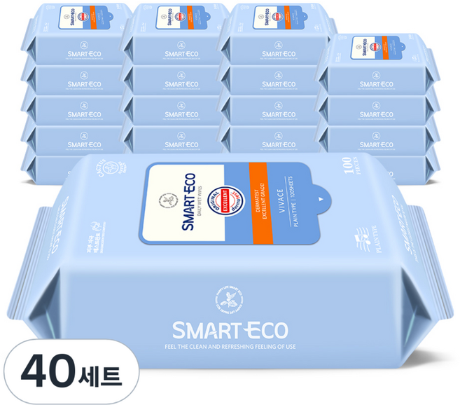 스마트에코 비바체 물티슈 리필형, 43g, 100매, 40개