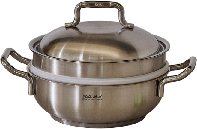 [한정수량] 롤스보일 스텐316 바닥6중 코퍼에디션 파티웍 24cm+스텐뚜껑+찜기 증정, 1개, 24cm