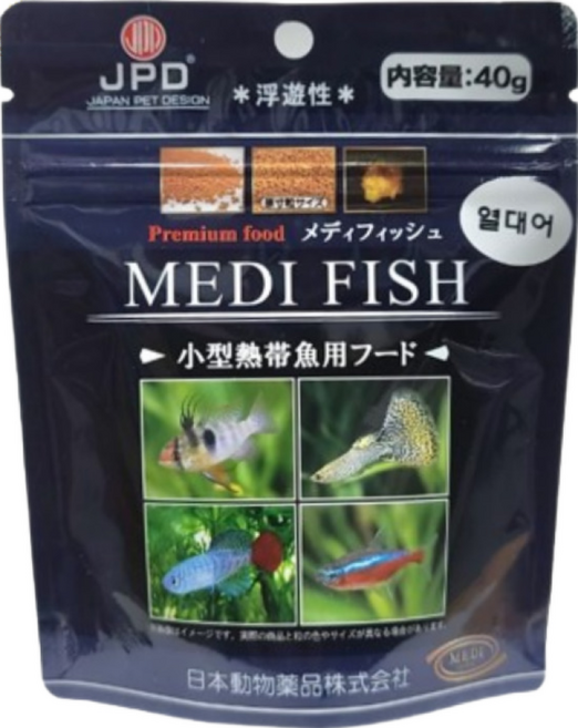 JPD 메디 구피 관상어 열대어 사료 일본수출용 40 (피쉬 전용 파우치), 1개, 40g