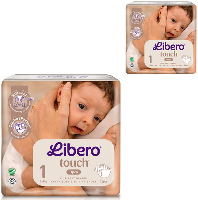 리베로 기저귀 터치 밴드형 1단계 22매 x 2팩 신생아 (권장 2~3.5kg), 44매