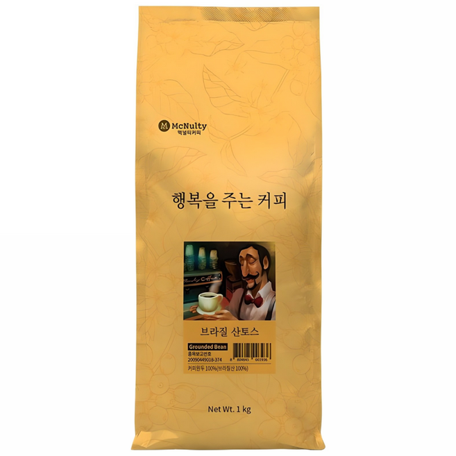 맥널티커피 행복을 주는 커피 원두 브라질 산토스, 핸드드립, 1kg, 1개