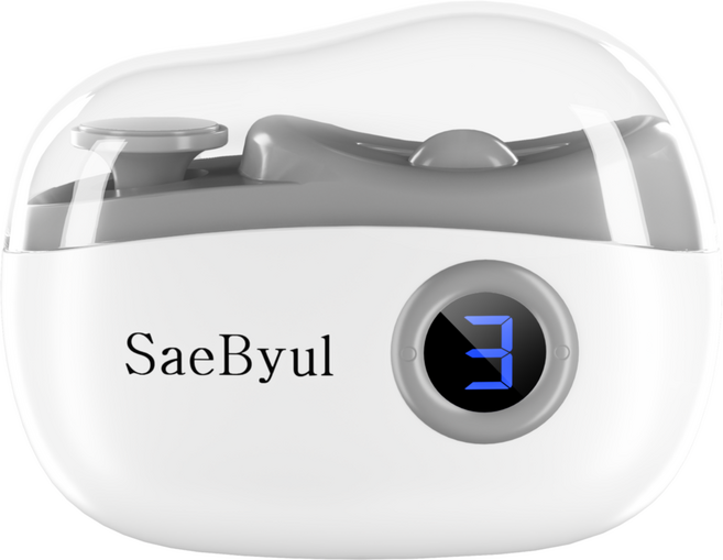 SaeByul 전동 자동 손톱깎이 스마트 충전식 손톱 정리 도구 3단 속도 디스플레이 LED 조명, 1개, 화이트