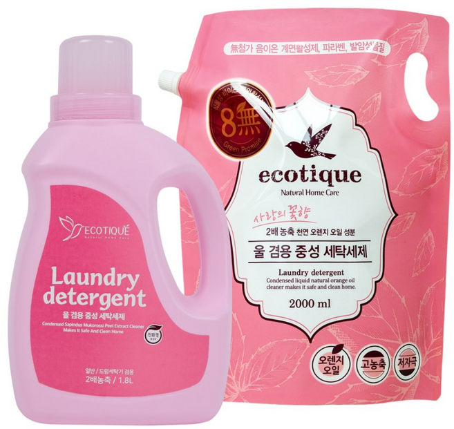 에코띠끄 울 겸용 고농축 중성 세탁세제 1800ml+리필 2000ml, 1세트, 3.8L