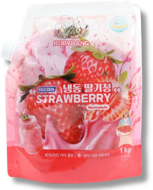 루비랑 국산 딸기청 수제 냉동 카페 딸기라떼 과일청, 10개, 1kg