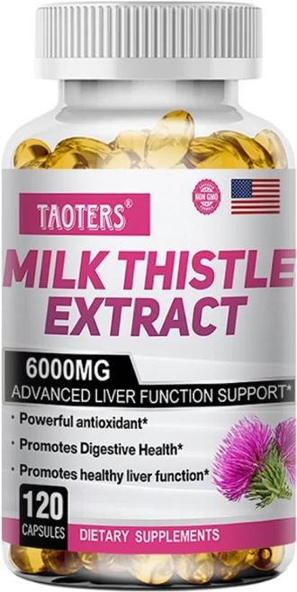Taoters 밀크 엉겅퀴 실리마린 및 민들레 뿌리 간 건강 지원 항산화 지원 해독 120 캡슐, 60캡슐, 120정, 1개 - 쿠팡