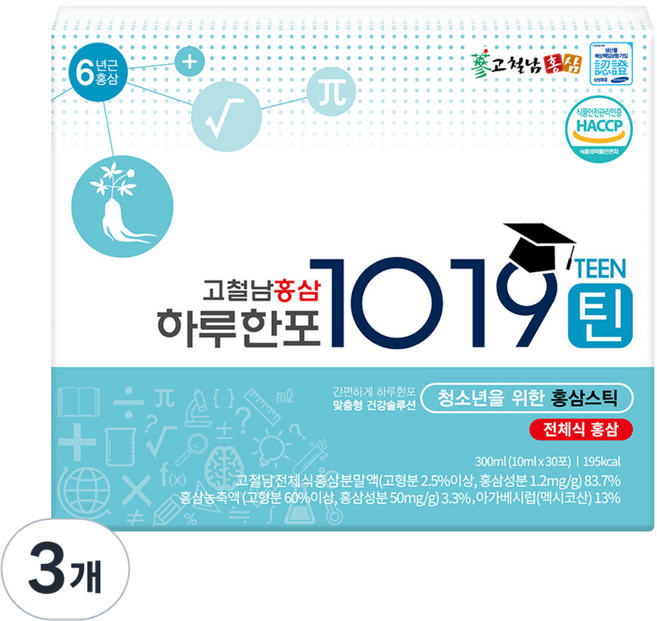 고철남홍삼 하루한포 1019틴 홍삼 스틱, 300ml, 3개