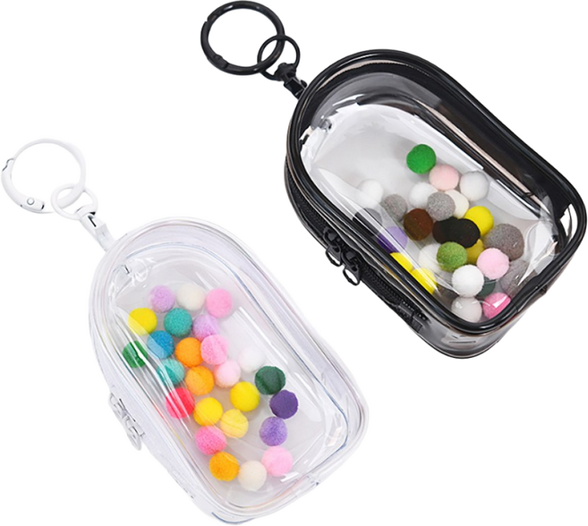 1+1 투명 키링파우치 가방꾸미기 인형 미니파우치 pvc 화장품 소품 수납 타원형