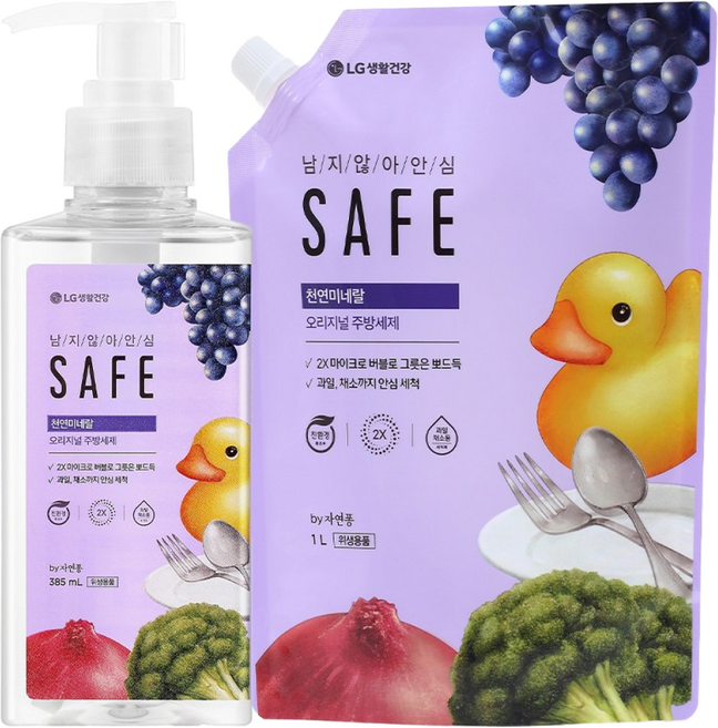 세이프 천연미네랄 주방세제 오리지널 용기형 385ml + 리필 1L, 1개