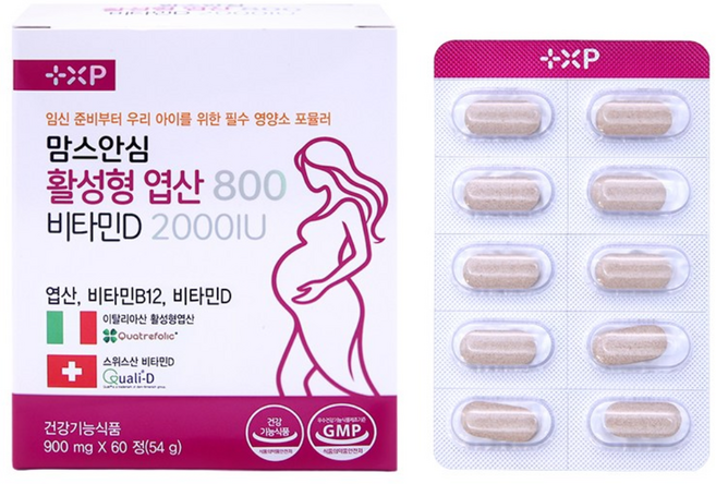 맘스 안심 프리미엄 임산부 4세대 활성형 엽산 800 비타민D 2000IU, 1박스, 60정