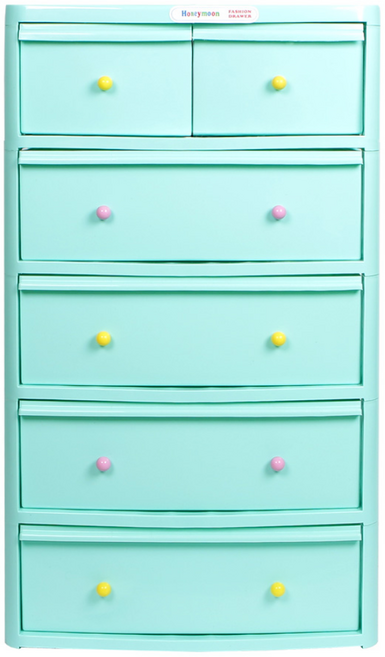 지오리빙 허니문 5단 플라스틱 서랍장, 블루