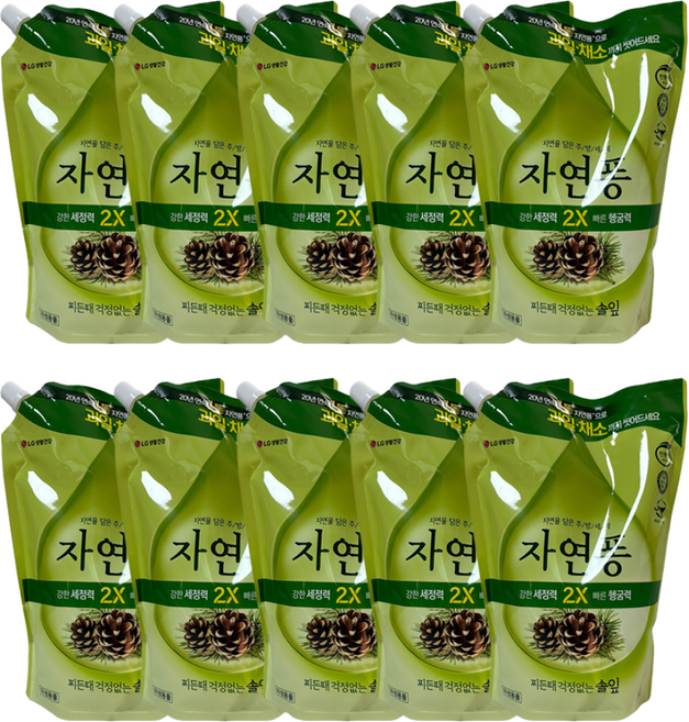 자연퐁 찌든때 걱정없는 솔잎 주방세제 파우치형, 10개, 1.4L