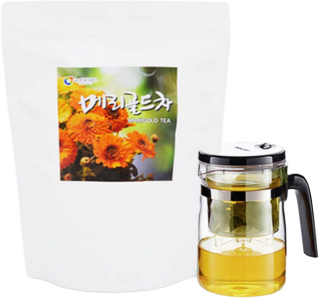 뉴트로웨이 메리골드차100티백 티포트 500ml 세트 대용량 건강차 환절기 물대용차 물대체차 우려 먹는 차, 1개
