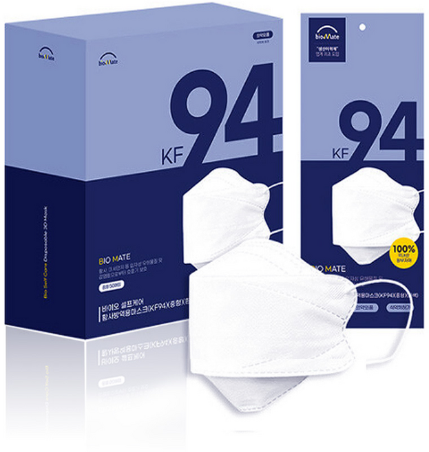 바이오셀프케어 KF94 마스크 중형 개별포장 50매x2박스, 50매, 2개, 화이트