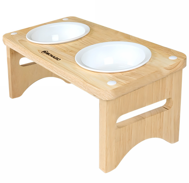 모나지오 반려동물 원목 도자기 식기 키높이형 2구, 혼합색상, 1개