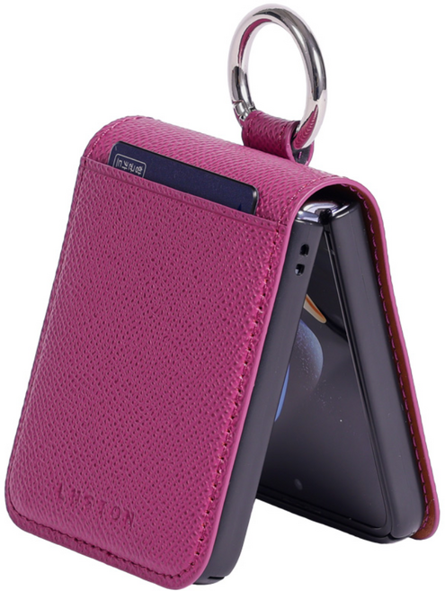 루스톤 폴카 천연소가죽 힌지보호 카드수납 링 지갑 갤럭시 Z플립 핸드폰케이스