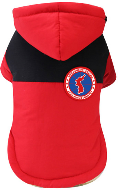 딩동펫 반려동물 패치 기모 패딩 점퍼, 레드, 1개