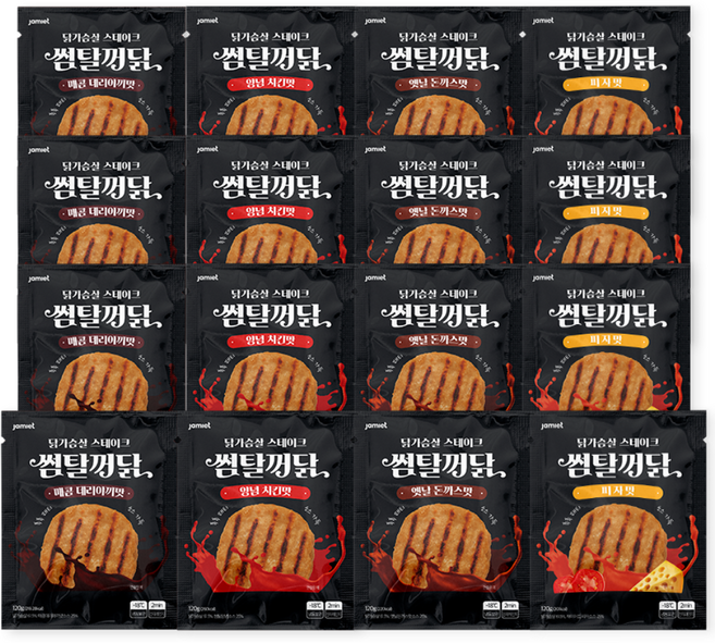 재미어트 썸탈꺼닭 소스 닭가슴살 스테이크 4종 혼합 구성 (냉동), 120g, 16개