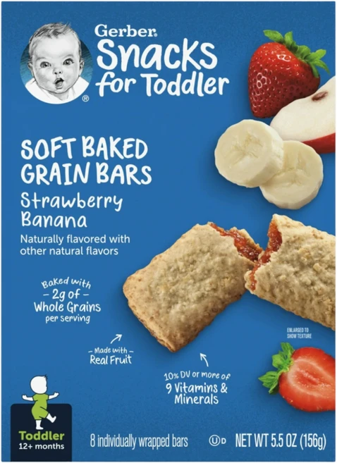 거버 Gerber 토들러 8개입 소프트 베이크 그레인바, 스트로베리 바나나, 156g, 2개 - 쿠팡