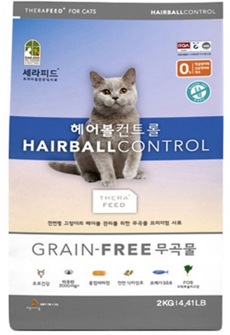 세라피드 고양이 그레인프리 기능성 사료, 헤어볼, 2kg, 1개
