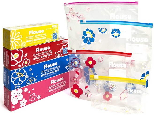 플라우스 스탠드 슬라이딩 지퍼백, 4종 65매 (특대+대+중+소형), 소(S), 1개