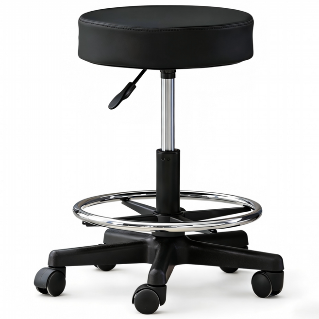 높이조절 회전 의자 360도 회전 이동식 미용 스툴 바퀴의자, 1개, 검정색