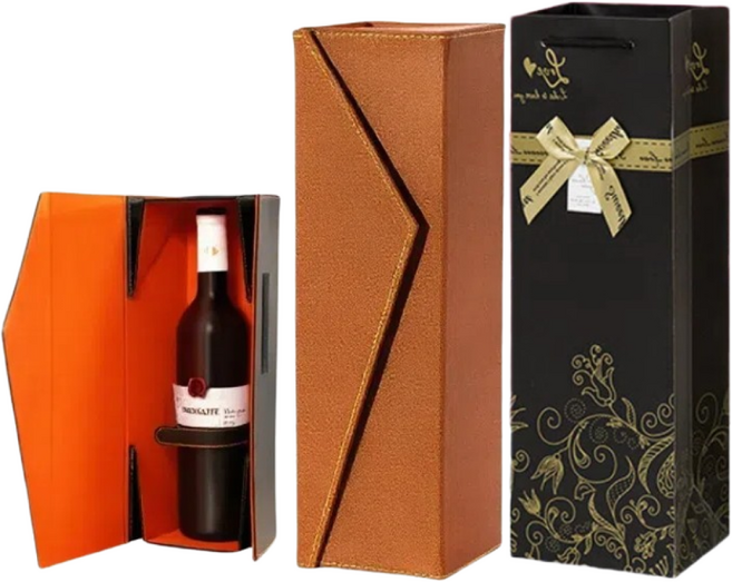 고급 가죽 와인 케이스 폴딩 포장 박스, 브라운, 1개