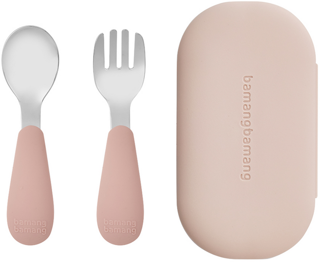 바망바망 유아 수저&포크 세트, 1개, 핑크