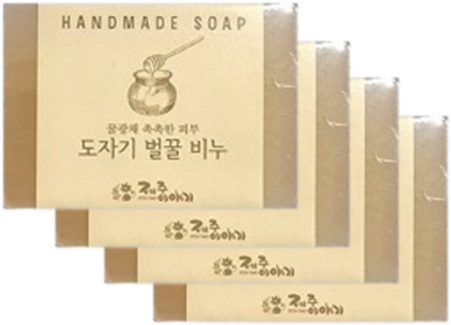 제주이야기 천연 수제 비누 100g 5종 물광마유 애기감귤 촉촉백년초 화산송이 도자기벌꿀, 4개입