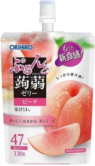 ORIHIRO 오리히로 탱글탱글 곤약젤리 스탠딩 복숭아맛 130g X 8개세트 일본젤리 일본간식 일본군것질 일본곤약젤리, 48개