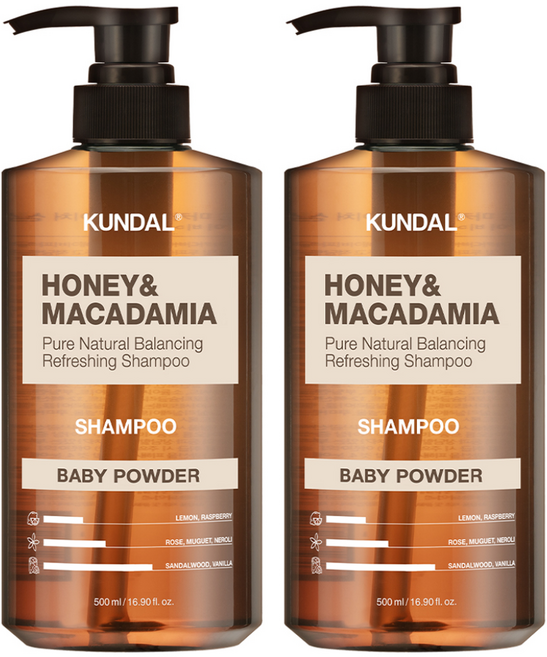 쿤달 허니 앤 마카다미아 네이처 샴푸 베이비파우더향, 500ml, 2개