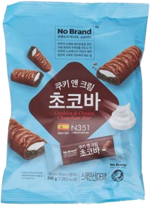 노브랜드 [노브랜드]쿠키앤크림초콜릿바240gx2, 240g, 6개