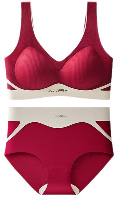 코사르티 노와이어 브라팬티 세트 레드 와이드끈 심리스 브라 여성 속옷 세트