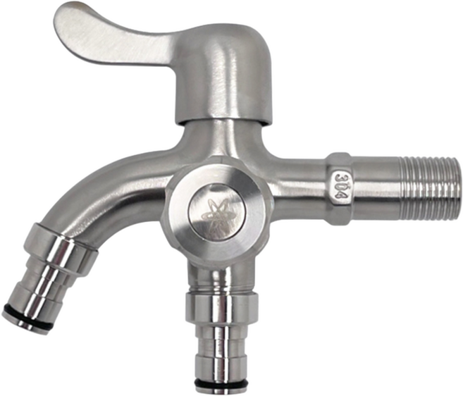 두갈래꼭지 스텐 SUS304 세탁기 2구 수도꼭지, 1개