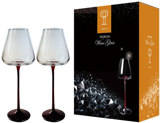 1세트(2p) 프리미엄 와인잔 선물패키지 핸드메이드 수제 레드타이 와인잔 크리스탈 화이트 샴페인 집들이, 2개, 630ml