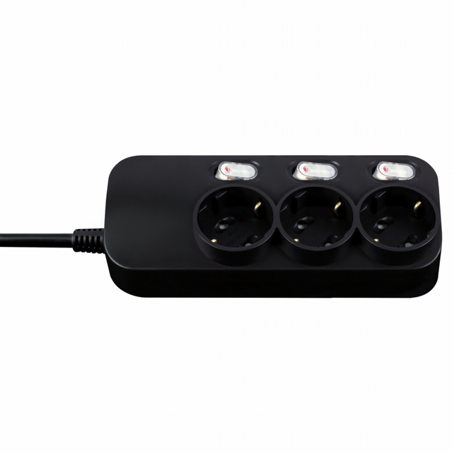 대성 플러스탭 블랙 개별스위치 3구 멀티탭 16A 250V, 4m, 1개