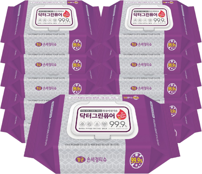 닥터그린퓨어 항.균.세정티슈 캡형72매X10팩 프로모션 _ 2023665EA, 72매입, 20개