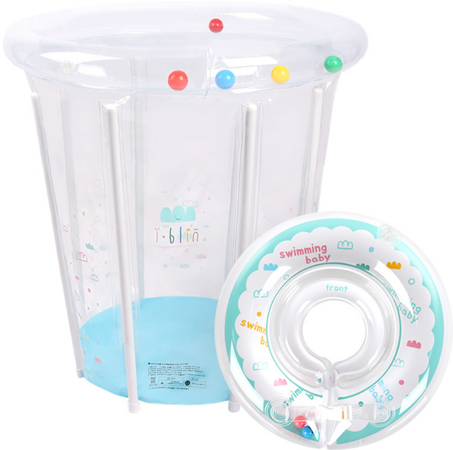 아이블린 아기수영장 + 아기목튜브 패키지 유아풀장 물놀이 장난감, 02 아기수영장+구름민트도넛, 1개