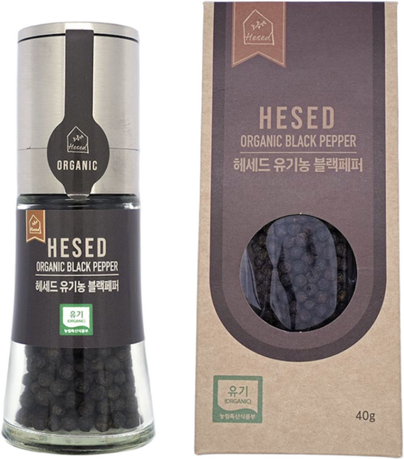 헤세드 유기농 블랙페퍼 그라인더 + 리필, 2개, 40g