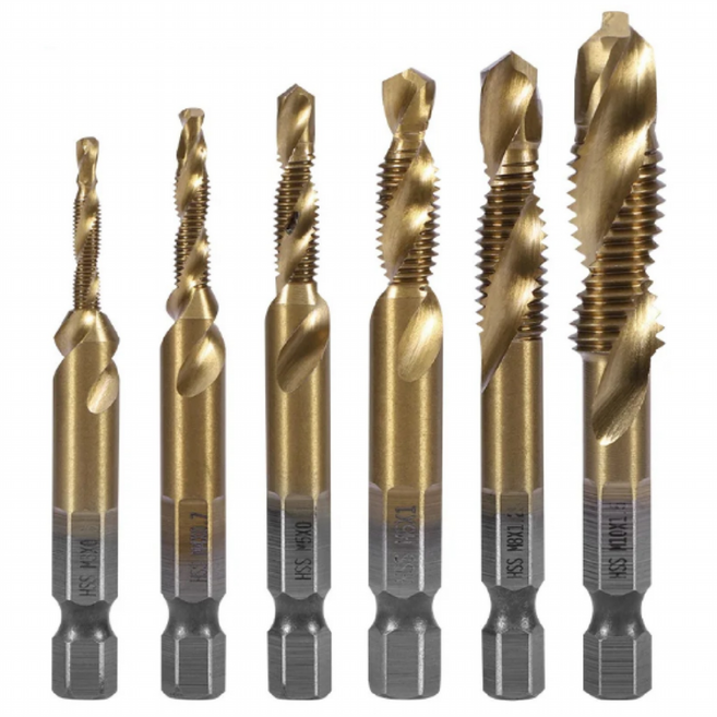 플로메리아 탭핑비트 6종세트 HSS 4341 육각 임팩드릴 호환 드릴탭 비트 나사탭 탭드릴 나사선 드릴비트 디버링, 1세트