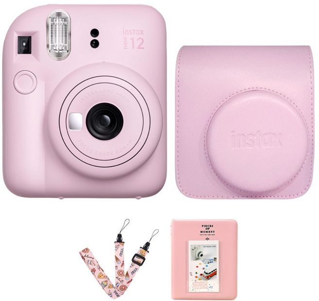 후지 인스탁스 미니12 즉석카메라+가죽케이스/스트랩+전용앨범, 블로썸핑크/핑크, 1개