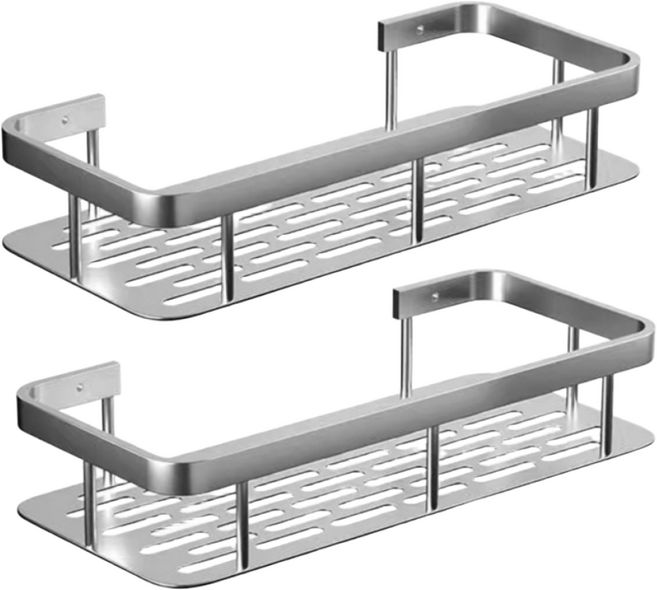 무타공 일자 욕실 선반, 실버, 2개