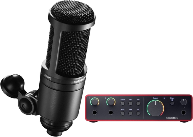 오디오테크니카 AT2020 포커스라이트 스칼렛 2i2 4세대 홈레코딩 입문용 방송용 마이크